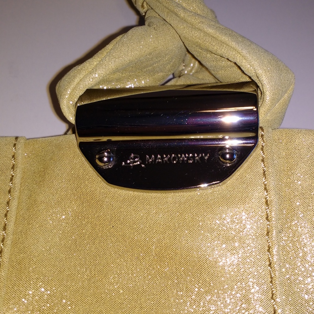 *B. Makowsky yellow-gold metallic sheen leather handbag